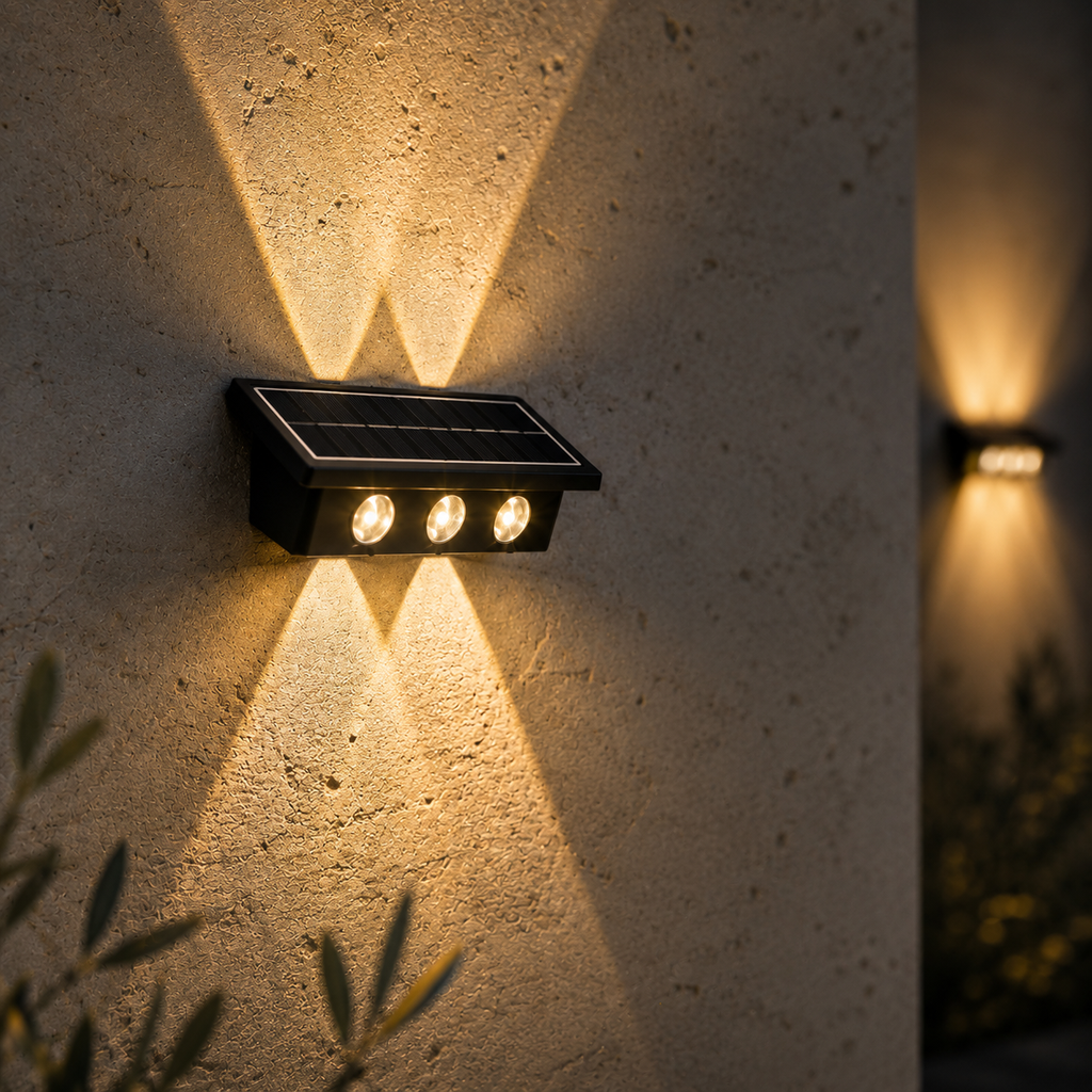 Aplique Solar de Pared Bidireccional para Exterior (Luz Cálida)