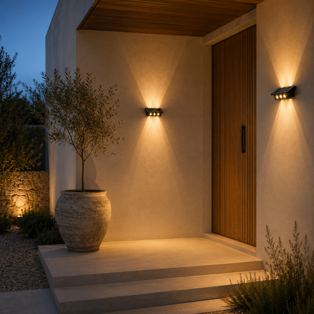 Aplique Solar de Pared Bidireccional para Exterior (Luz Cálida)